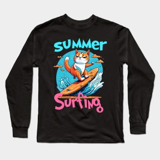 Cat Surfing Funny Long Sleeve T-Shirt